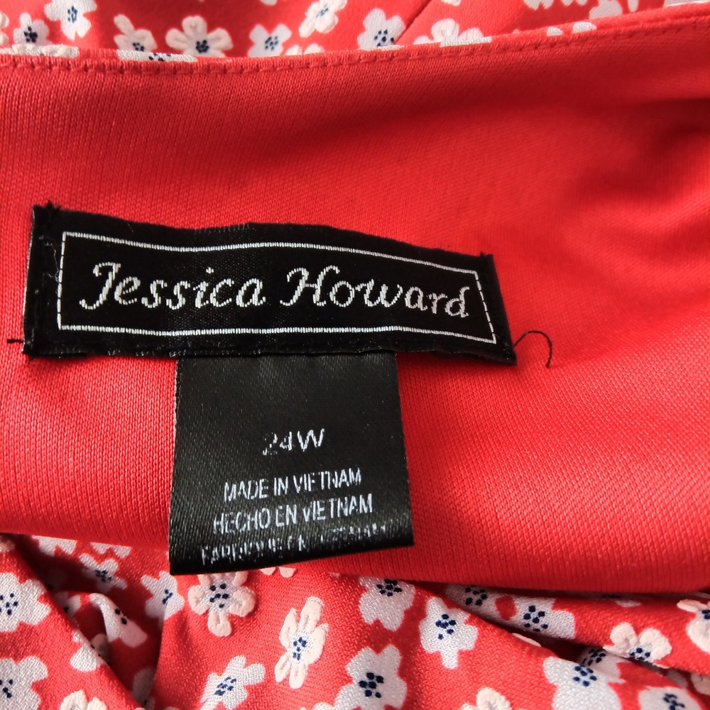 Jessica Howard Red White Floral Faux Wrap Dress Plus Size 24W Short Sleeve Midi - Picture 15 of 16